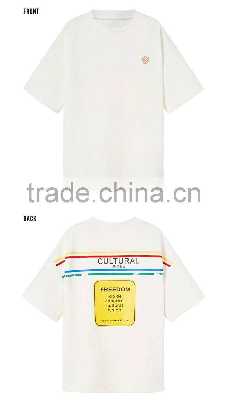 Round Neck Short Sleeve Patchwork Longline Drop Shoulder Custom T Shirt Printing Women Oversized T Shirt Hip Hop Fashion