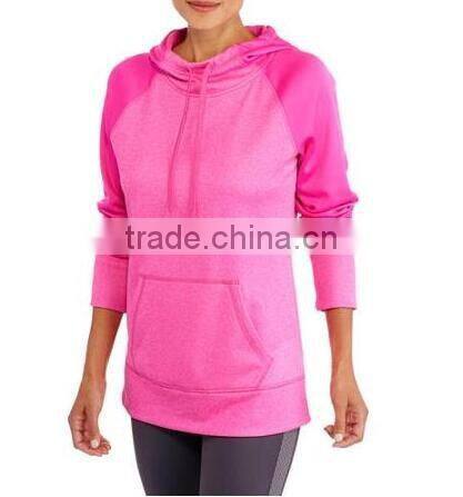 fashion women's clothing 100% Polyester Raglan Tech Fleece Hoodie with hood