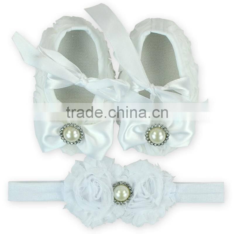 Fancy Polka Dot Floral Newborn Crib Shoes Baby Shoes Matching Headband