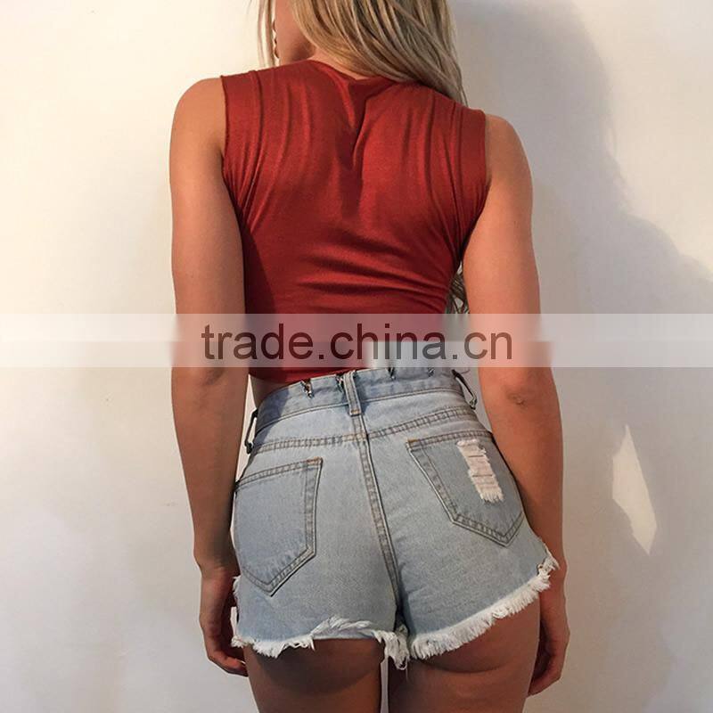 Cotton Crop Top Tank Top plain dyed Solid reddish orange Sold By PC