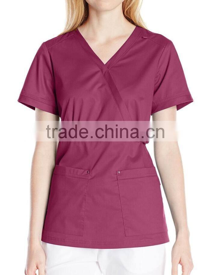 women's scrub top with adjustable buckle at waist nurse scrub suits
