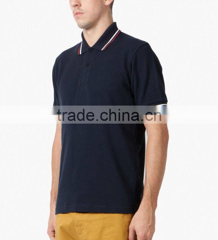 contrast double rib neck and cuff pique cotton short sleeves polo shirt