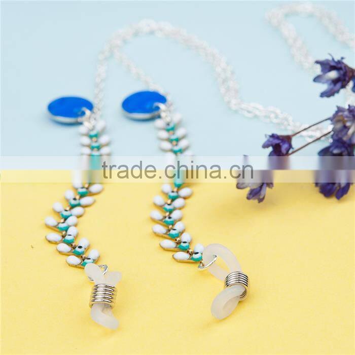 Copper Enamelled Sequins Eyeglasses Chain Holder Silver Plated Multicolor Evil Eye Round Enamel