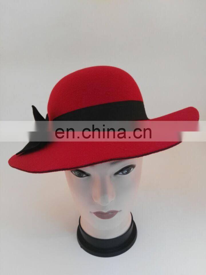Winter girls fashion hats Imitation wool red formal hat with bowknot