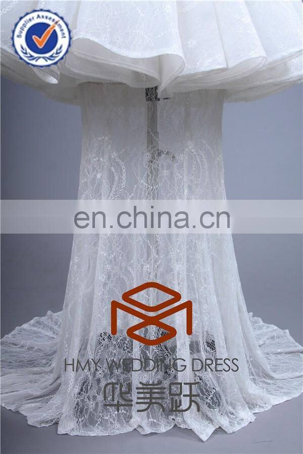 HMY-E0434 Strapless Full Handmade Flower Bodice Exquisite Lace Overlay Two Piece Designer Wedding Dress 2015