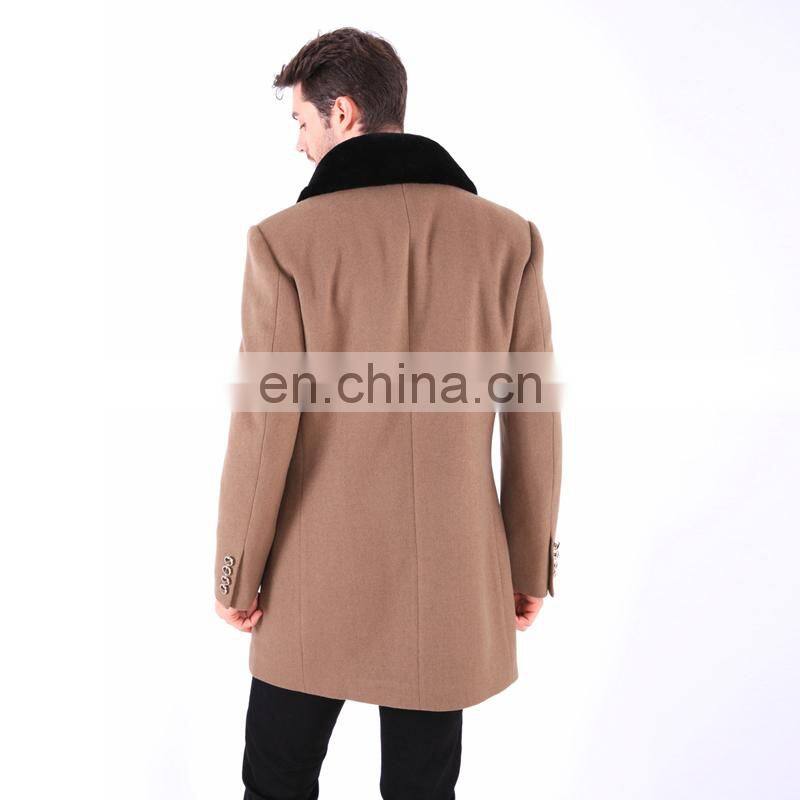 Custom Fashion Clothes England Wool Rich Rabbit Fur Collar Mens Winter Coats Long