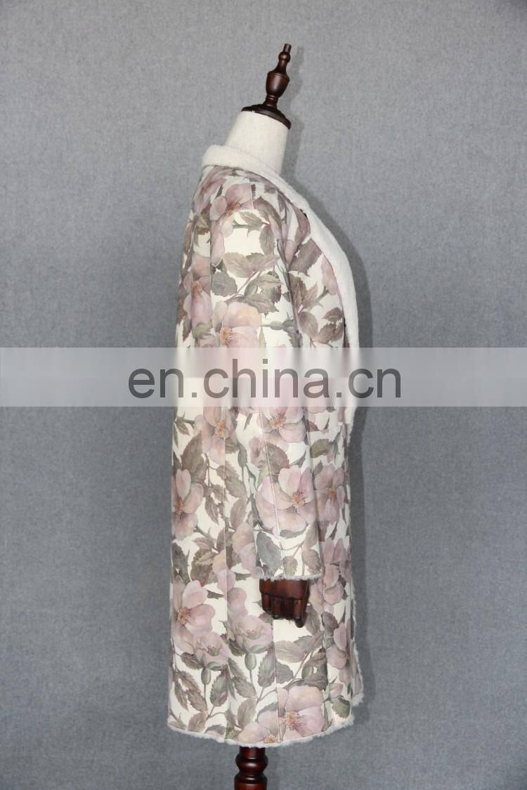 Glorious Design Floral Prints Sheepskin Fur Garment Top Quality Sheep Fur Jacket Ladies Long Fur Dress