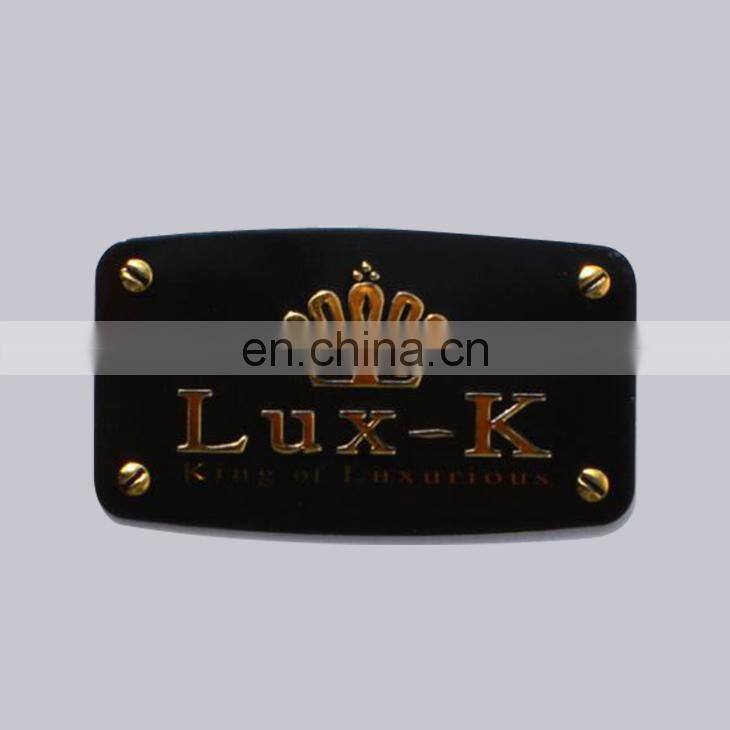 OEM Factory Fast Delivery Custom Fake Rivets Decorative Shiny Gold Embossed Luxury Metal Nameplate For Handbag