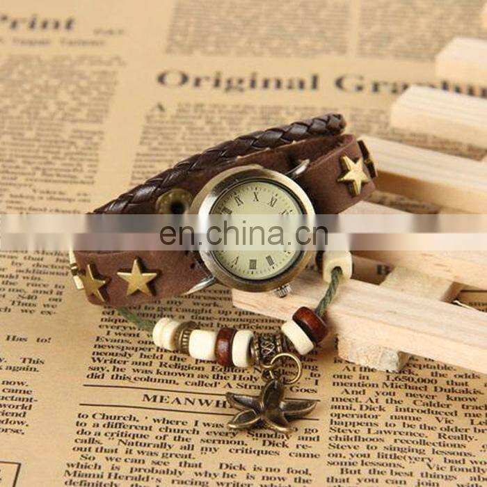 Wholesale ladies women fashion genuine charm lretro Genuine leather vintage watch