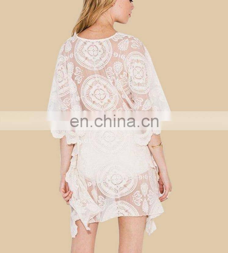 Sexy Lace Up Hollow Out Tassel See Through Midi Dress Oversized Summer Transparent V Neck Dress Plus Size Beach Cover Tunic