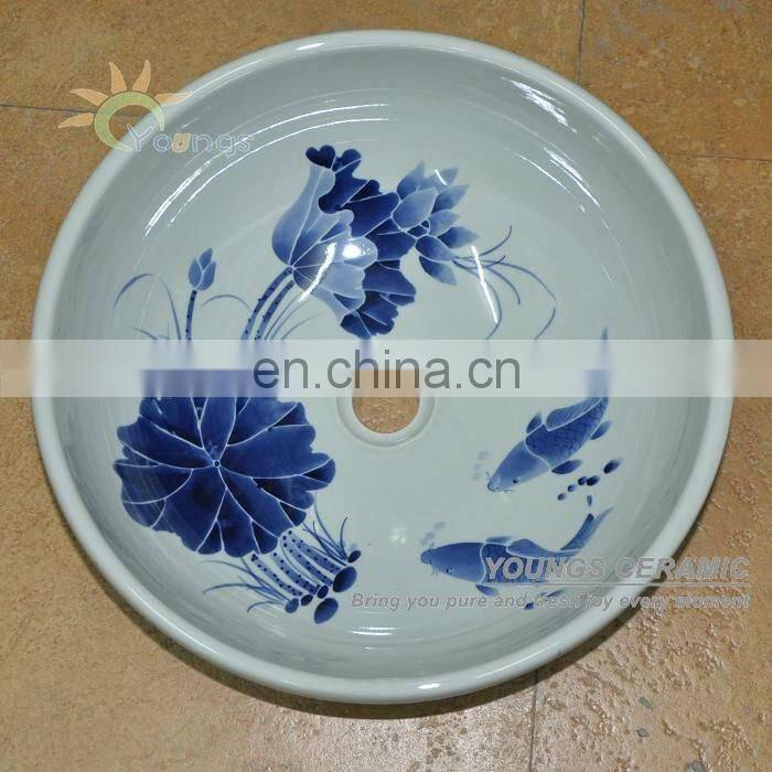 Decorative oriental hand painted ceramic porcelain bathroom sinks with countertop