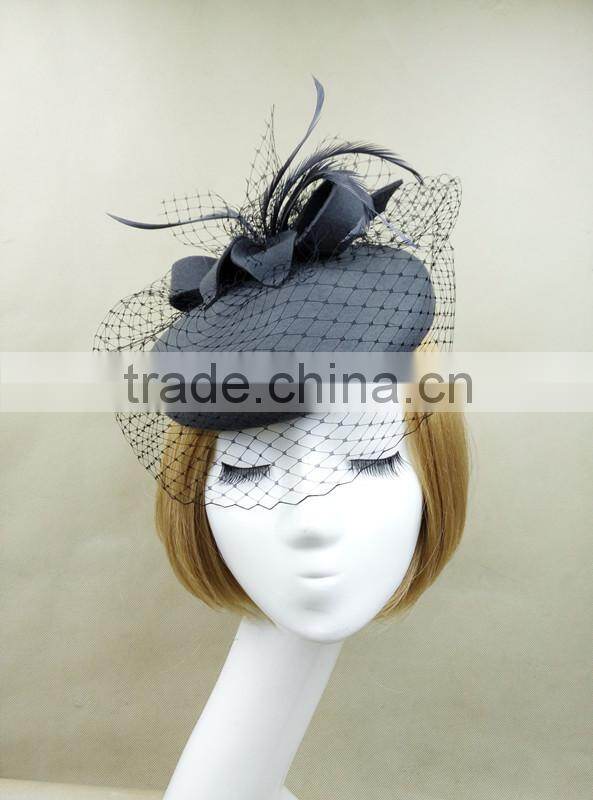 Fashionable Style Wool Felt Pillbox Hat With Veil,Party Mini Wool Hat
