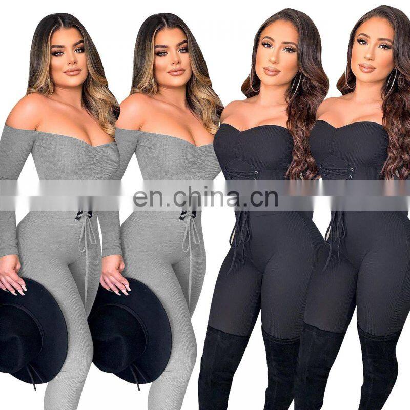 Wholesale custom women's jumpsuit Western style Autumn and winter Strapless Eyelet straps Thread Rompers Pure cotton