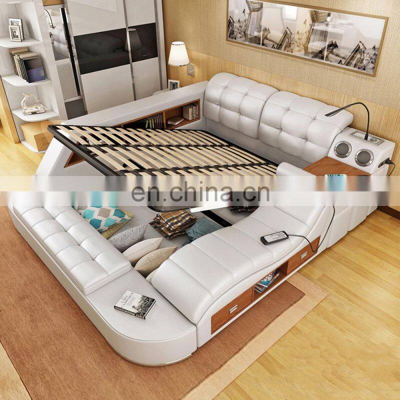 Luxury Modern style leather sofa wood beds room furniture for home or hotel