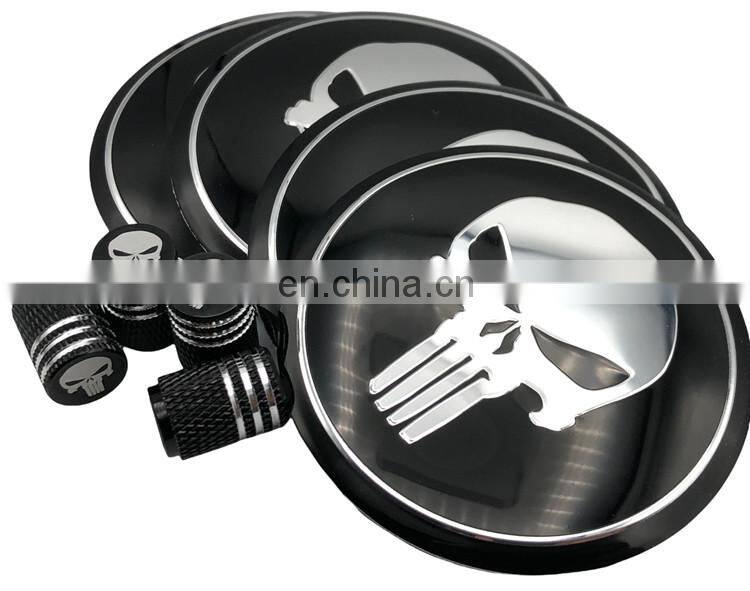 Skull Emblem Decals 2.2" Dome Punisher Wheel Center Cap Sticker with tire valve caps