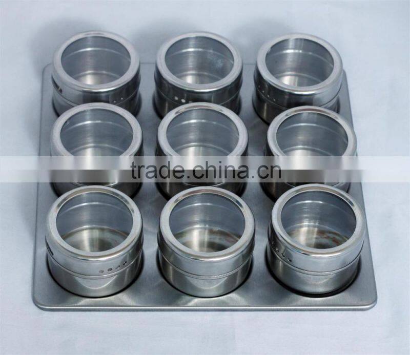 9 Pieces stainless steel magnetic spice jar set
