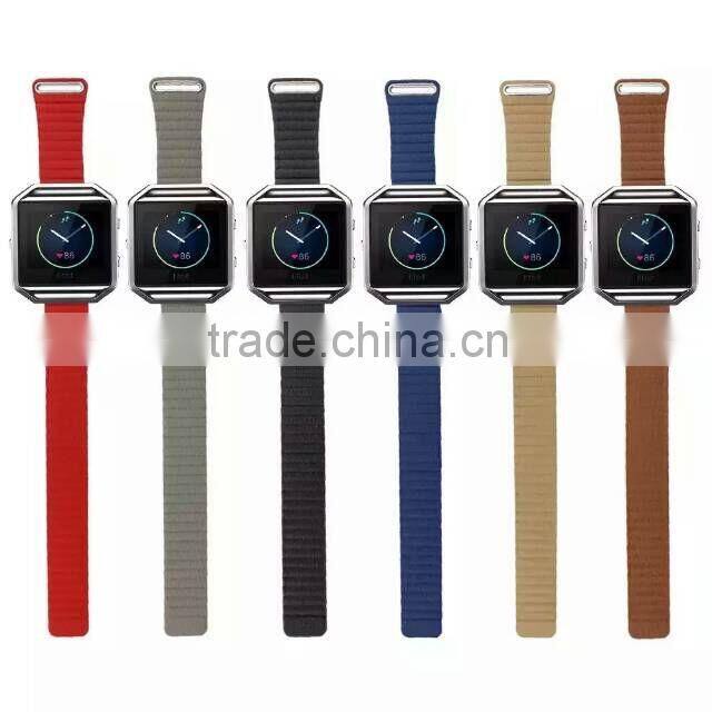 high quality link Bracelet Strap leather loop for Fitbit Blaze tracker Smart Fitness Watch band
