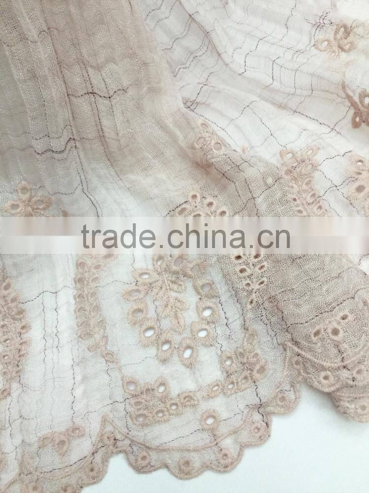 Leisure Japanese Literary Art Style Vintage Plain Flower Embroidery Wholesale Cotton Linen Scarves