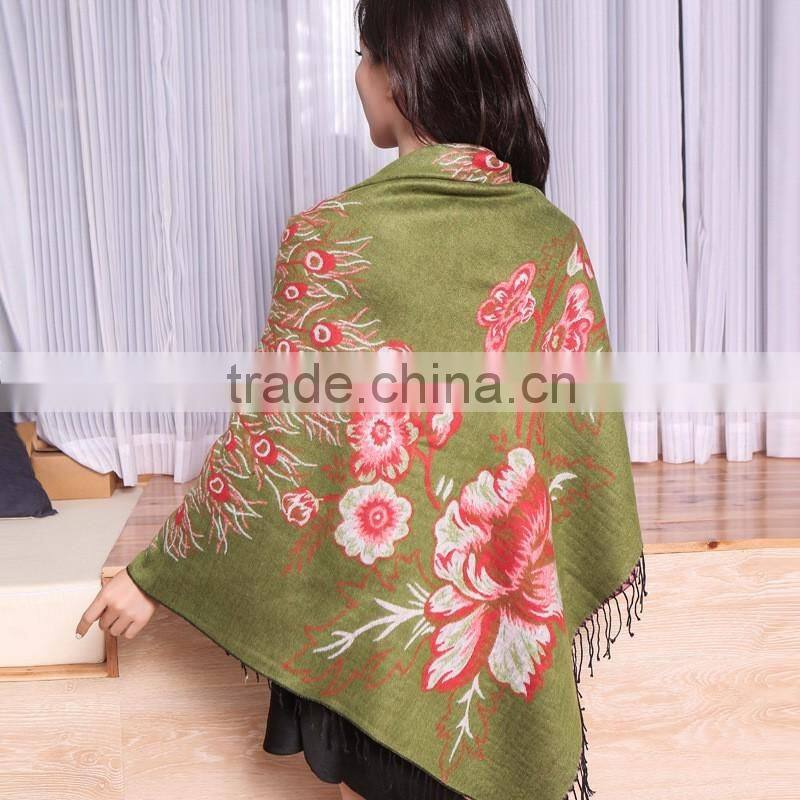 Wide Square Jacquard Peacock Stole Shawl Scarf