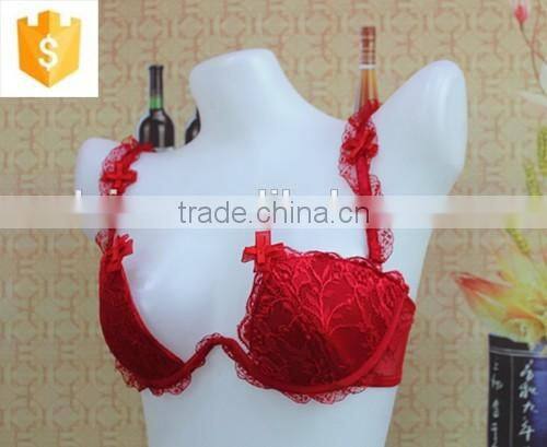 Hot sexy Triangle bright red flower lace bra with wedding hall
