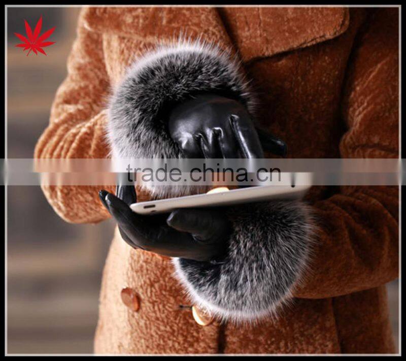 High quality ladies Fur touch screen sheepskin leather gloves