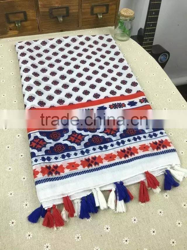 2016 New Digital Print Tassel Brim Lady Women Head Scarf Muslim