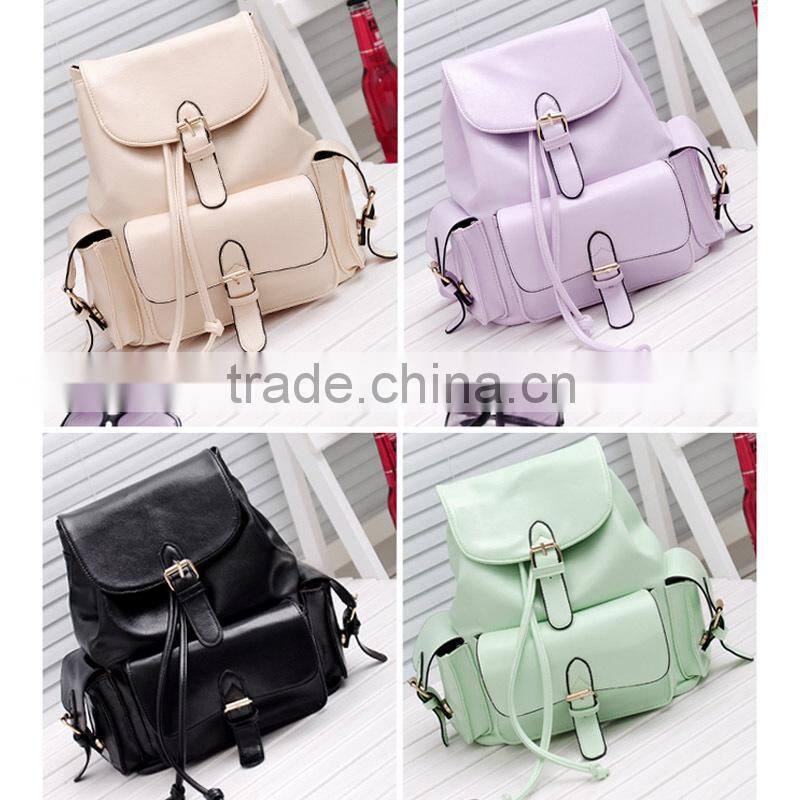 New Stylish Solid Color Women School PU Leather Backpack