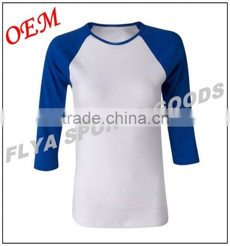 Professional high quality women blank 3/4 Sleeve t shirt manufacturers
