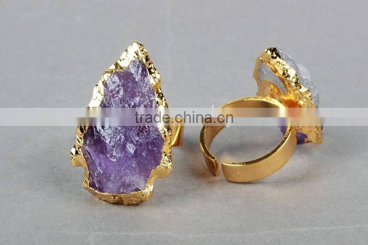 Natural rough stone arrowhead amethyst ring