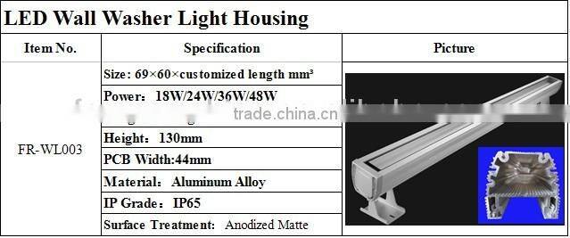 Freecom 18w anodized aluminum led wall washer light shell