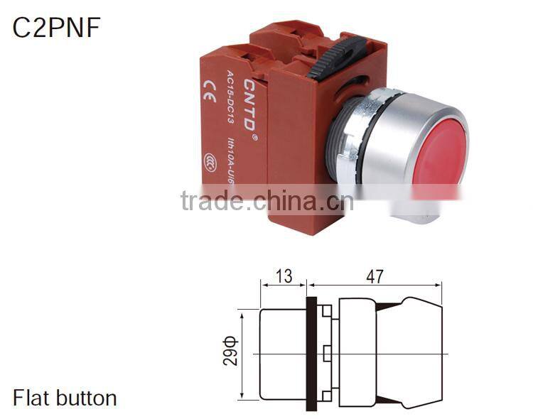 CNTD Hot selling Long service life 22MM/30MM Flat Type Waterproof Push button Switch 1NC 1NO (C2PNF)