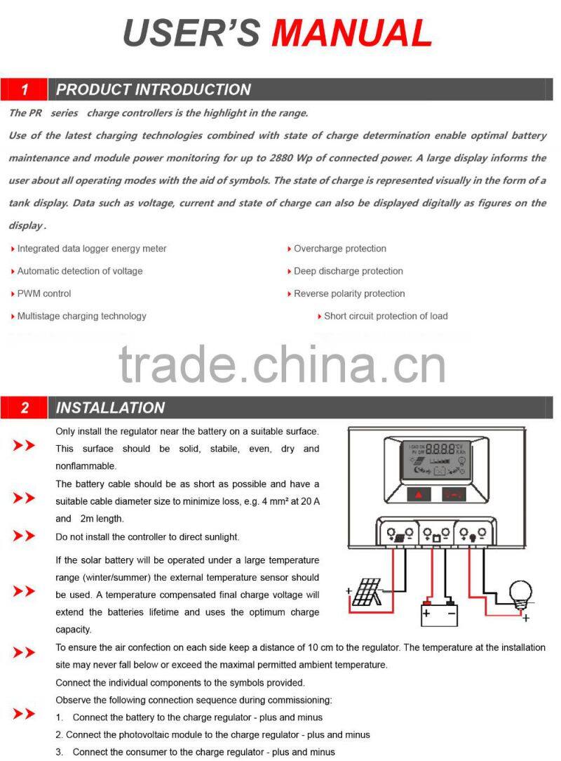 good price 12v/24v 48v 20ah pwm solar charge controller