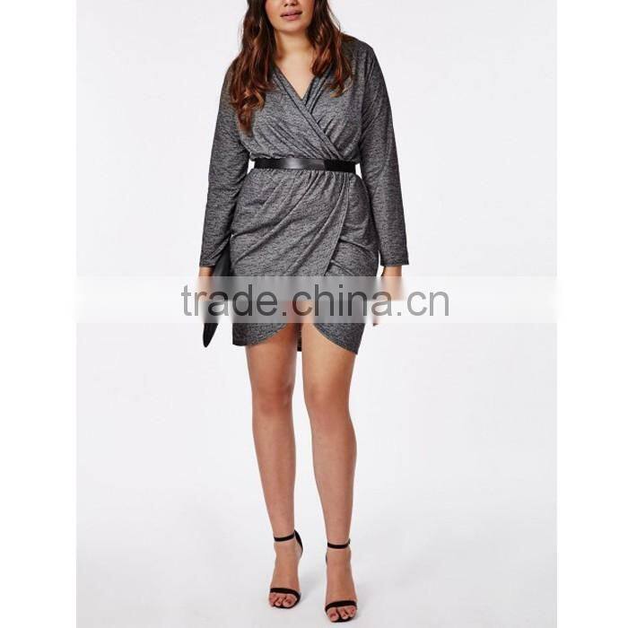 Best selling girls wholesale plus size jersey wrap dress grey marl