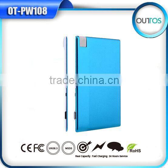 Wholesale 1500mah pocket power bank credit card with Build-in Micro USB cable