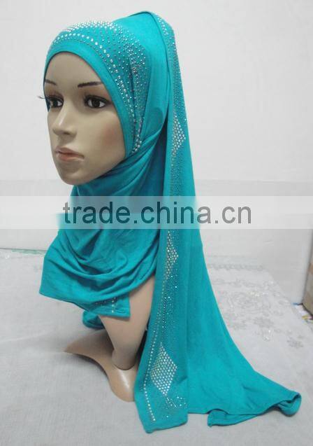 JL041 latest cotton jersey scarf with rhinestones,muslim hijab