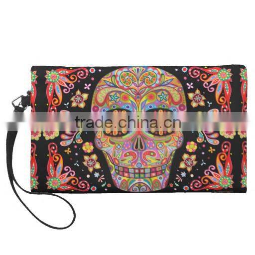 Customizable design skull girl wristlet clutch bags