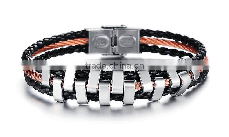 NSSL161 black leather red steel wire tooth hallmark stainless steel bracelets