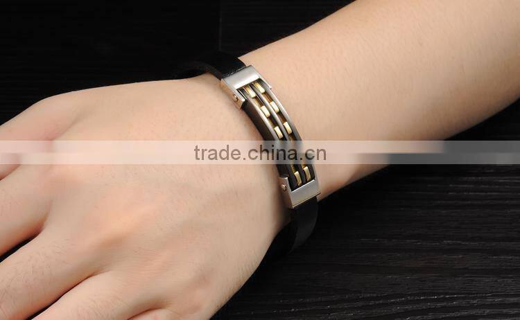 NSSL156 Double ropes high quality heavy men's gold black stainless steel leather bracelet
