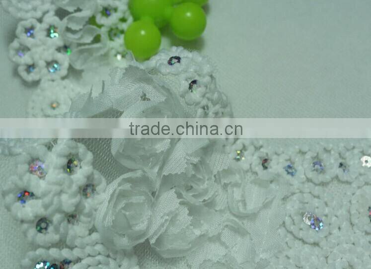 Chiffon Sequin Lace Fabric Mesh Embroidered U-shape Lace Collar