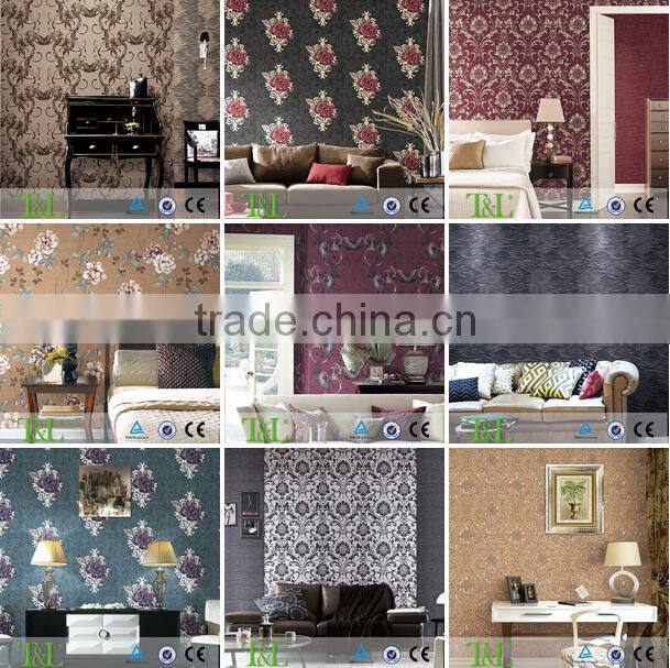 Purple big flowers pvc korean wallpaper