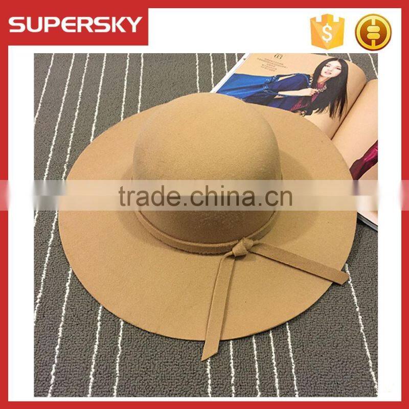 V-339 Fahion women vintage wide brim wool felt bowler fedora hat floppy cloche