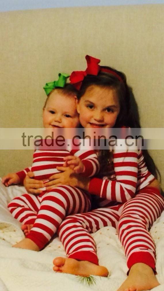 christmas striped pajamas/ organic cotton pajamas/red stripe