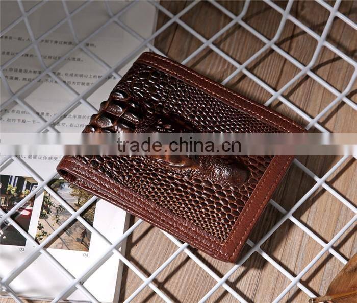 Male Business Genuine Leather Coin Purse 3D Crocodile Wallet for Men