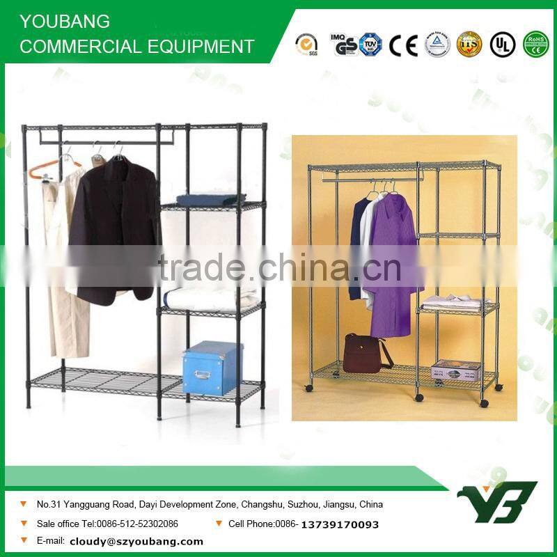2015 hot sell NSF 2 layer chrome living room wire clothing shelf rack (YB-WS041)
