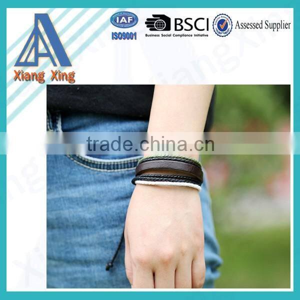 Fashion Jewelry Wholesale Mens Bracelets Wrapped Genuine Leather Bracelet with Braided Rope