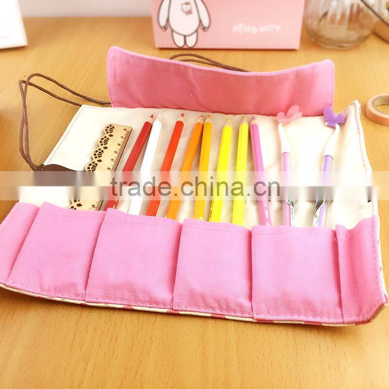 Chinese made pencil bag rolling fold up gift pencil bag;canvas Folding gift pencil bag school pencil case pen bag