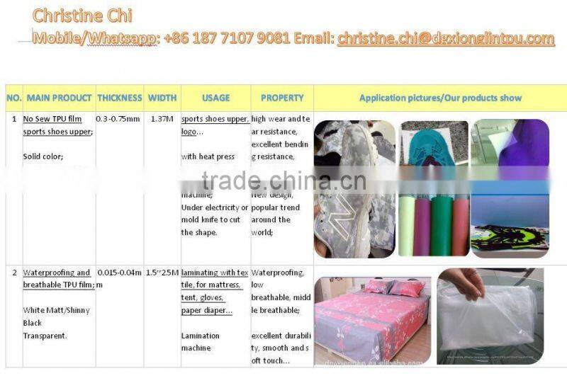 transparent/colored TPU film for inflatable tent/kites/advertisement inflatable ball