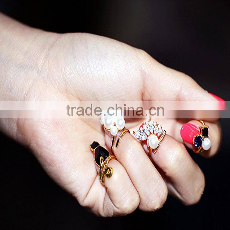 girls japan gemstone pearl finger nail ring jewelry