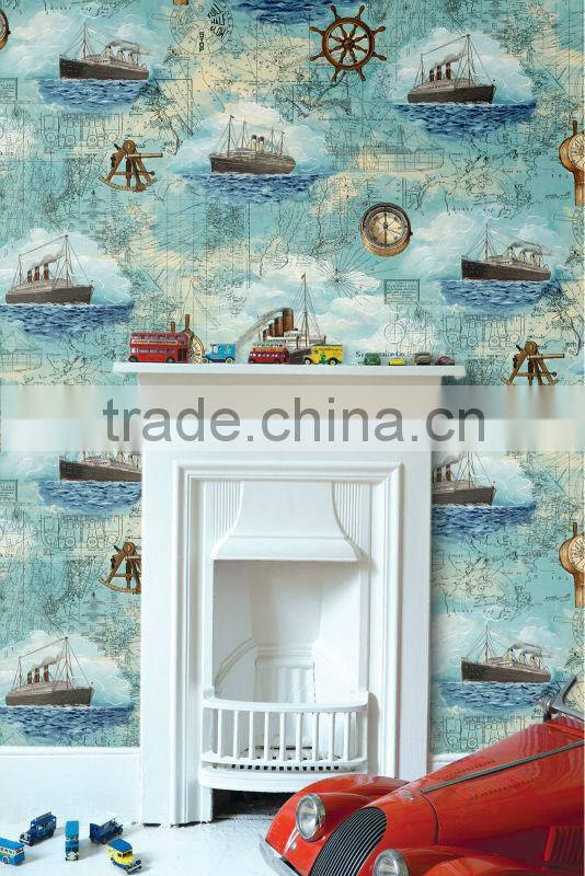 C10502 trees and house pattern natural fiber wallpaper