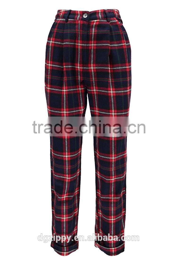 100% pure cotton twin hip and back pockets baggy tartan trousers for woman